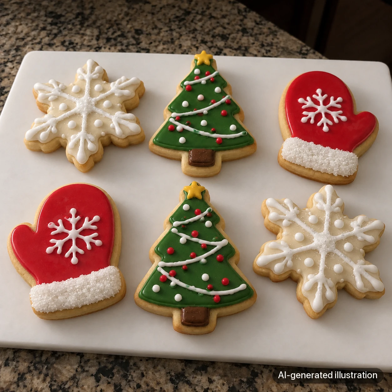 AI-generated illustration of similar Christmas cookie designs with a cooler-looking, softer finish.